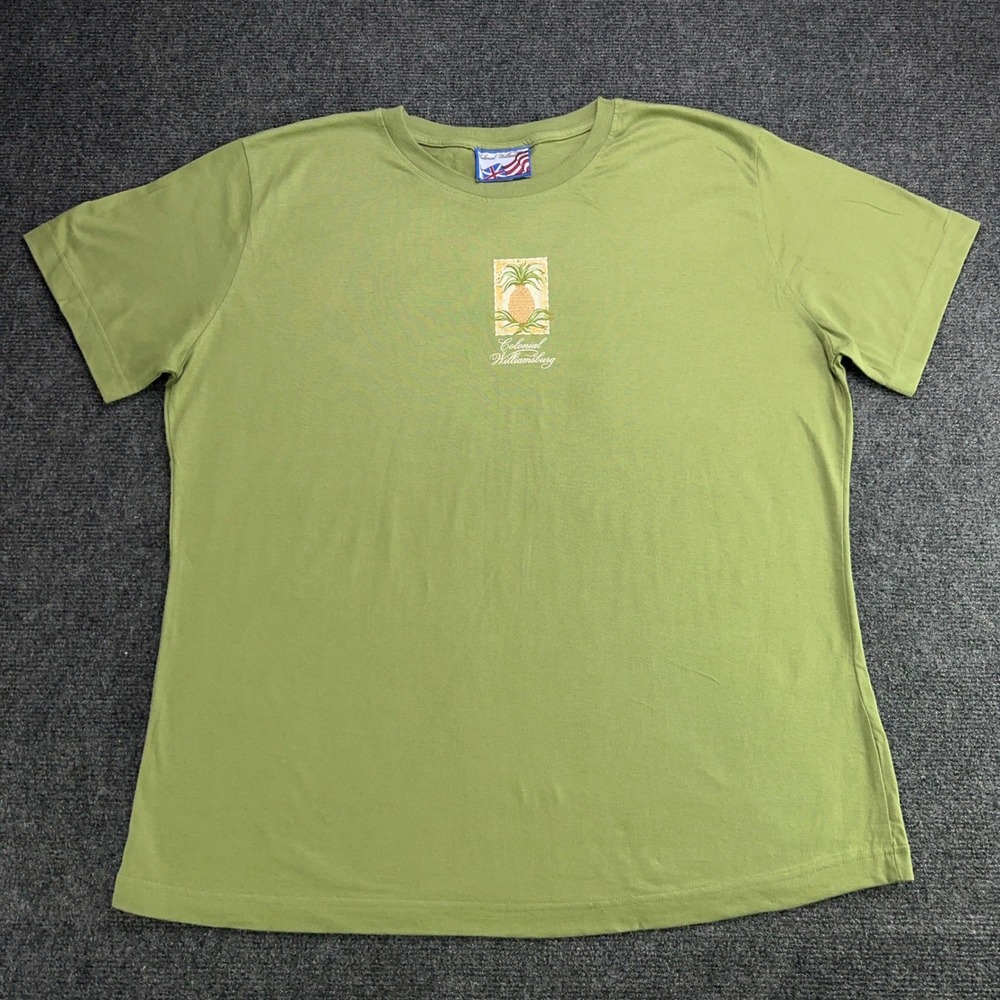 Colonial Williamsburg Pineapple Graphic T-Shirt Green 100% Cotton 2XL Souvenir